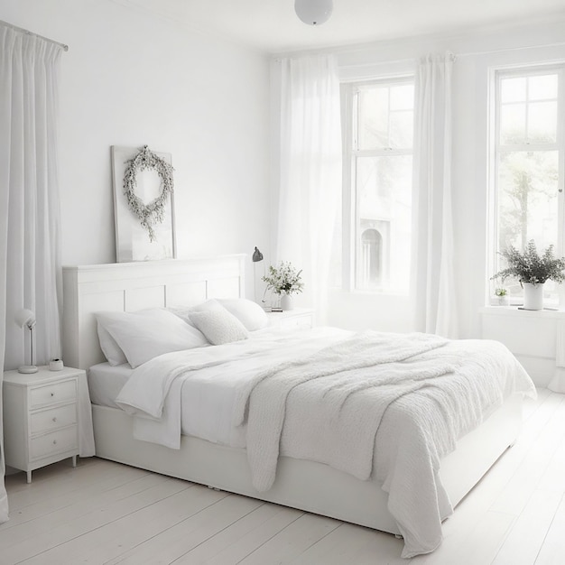 사진 깨끗한 흰색 침실