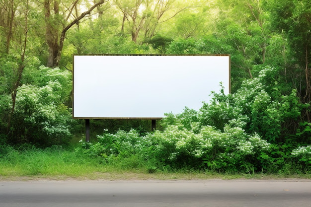 Clean white billboard among planted trees