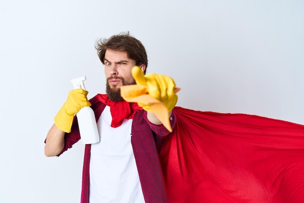 Photo cleaner wearing a red coat detergent service housework high quality photo