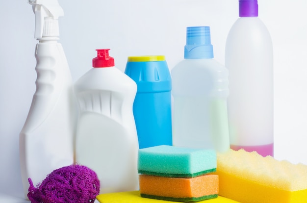 Cleaners on an isolated white background, housekeeping 