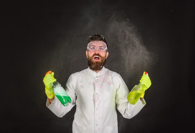 Cleaning advertising cleaners cleaning service and work concept bearded man with cleaning equipment