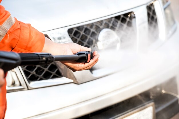  Cleaning Car Using High Pressure Water.