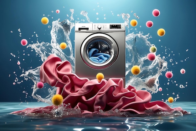 cleaning clothes washing machine or detergent liquid commercial advertisement style with floating