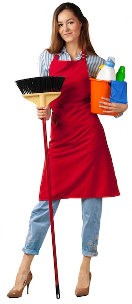 Foto lavoratore di impresa di pulizie in piedi