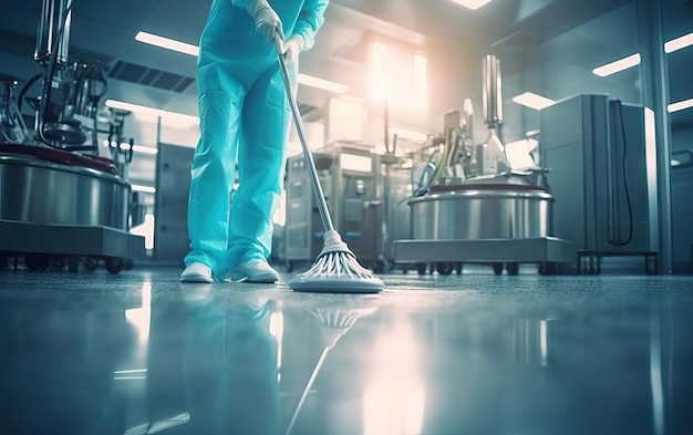 Cleaning and desinfectant a medical clinic concept blue close up mop image