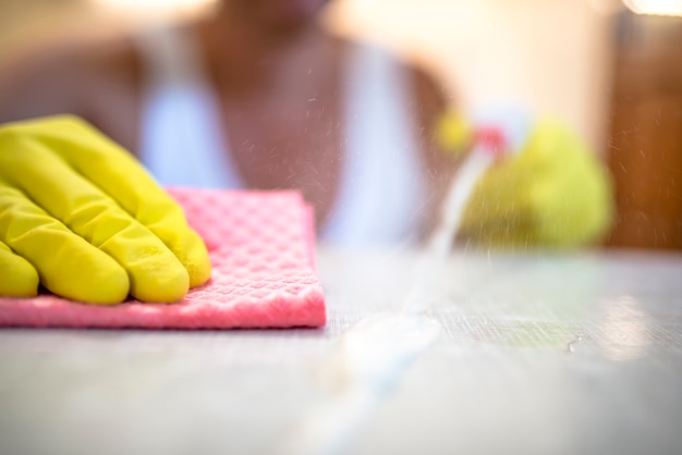 Cleaning desk in the kitchen. Ooh, I missed a spot!