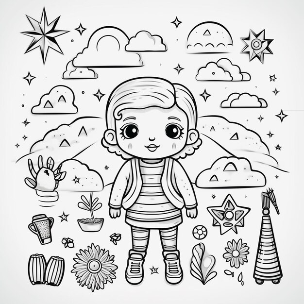 Cleaning drawings cute angelcute coloring book kawaii line art