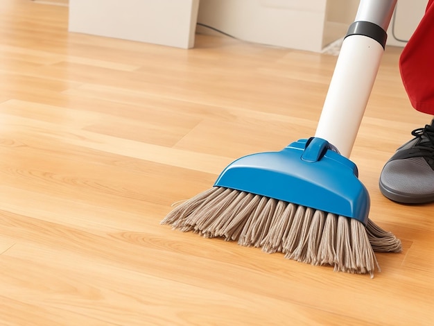 Cleaning floor in room closeup