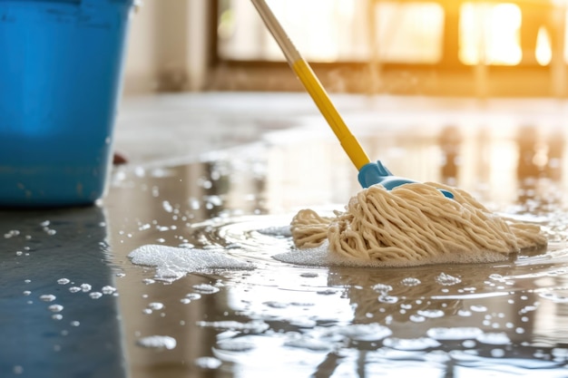 Cleaning floor with mop background