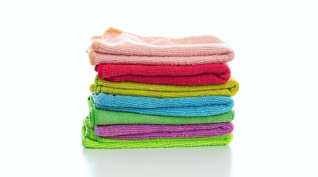 Cleaning microfiber towels isolated against white background