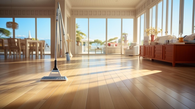 Cleaning parquet floor with mop