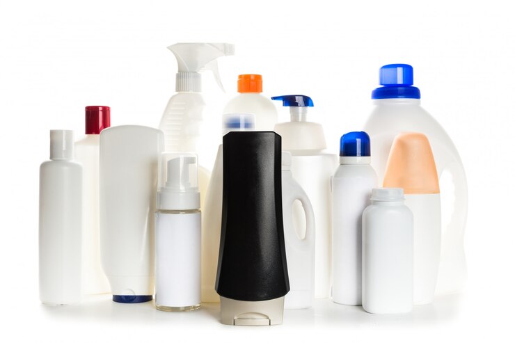 Photo cleaning product plastic container for house clean on white background