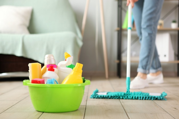 Cleaning products in the interior of the room