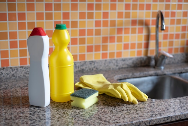 Photo cleaning products in kitchen