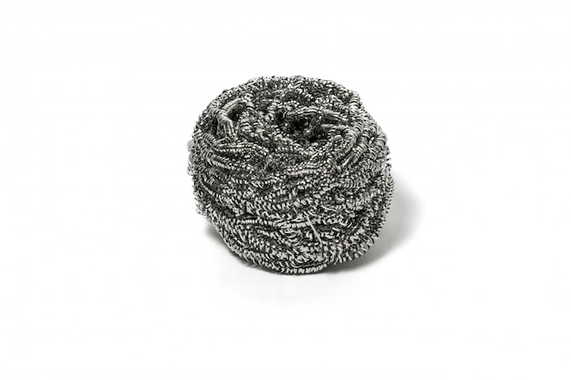 Cleaning steel wire wool scrub scourer metal on white