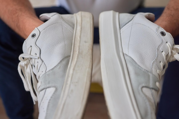 Suede sneakers before and after cleaning with a cleaner. Shoe care Stock  Photo - Alamy