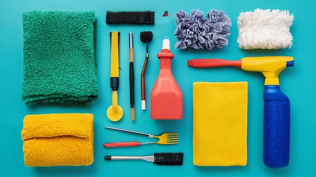 Cleaning tools composition flat lay