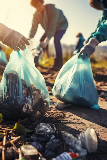 写真 海岸のプラスチック廃棄物の清掃 エコロジーコンセプト 垂直写真