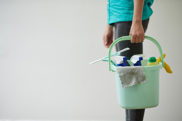 Cleaning worker ready for her work