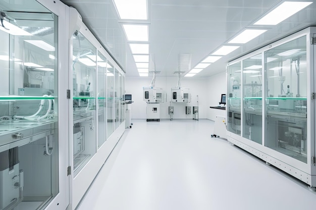 Cleanroom met robots die complexe en delicate procedures uitvoeren in een steriele omgeving