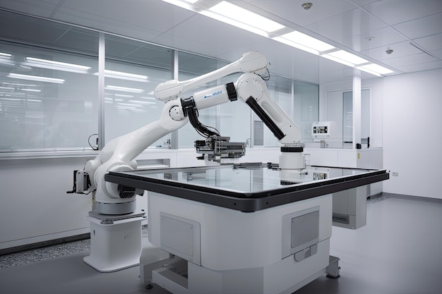 Cleanroom robot with its arms extended and handling delicate instruments