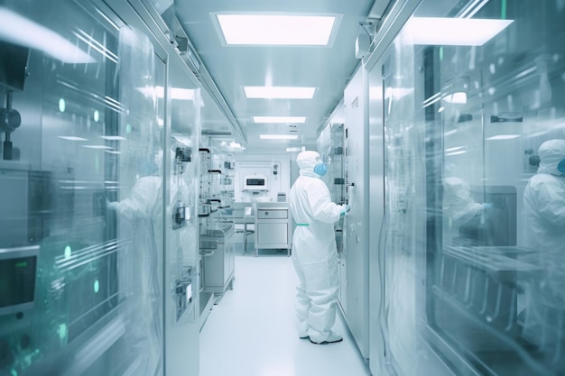 Photo cleanroom scientists in hightech facility