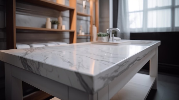 부품 부품 부품 내부에 흐린 화장실이 있는 대리석 최고의 테이블 청소 크리에이티브 리소스 AI 생성