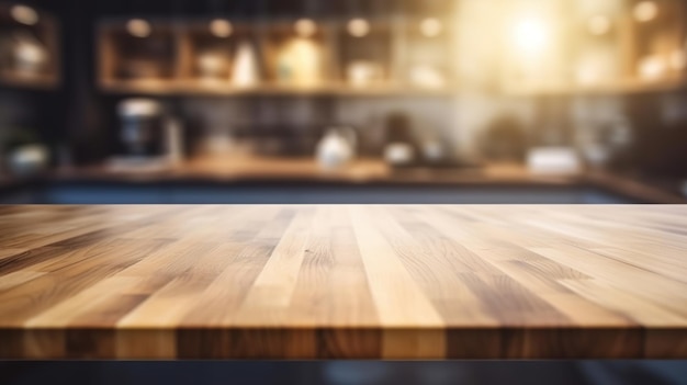 Cleanse Prachtige houten tafel beste en cloud bokeh showdag keuken binnenkant onderdelen onderdelen onderdelen onderdelen onderdelen stichting Creatieve bron AI Gegenereerd