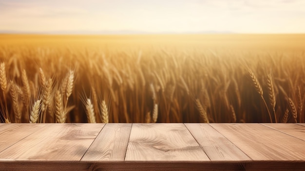 最近、木のテーブルをきれいにします 小麦の穂が輝く施設 AI が生成したクリエイティブ リソース