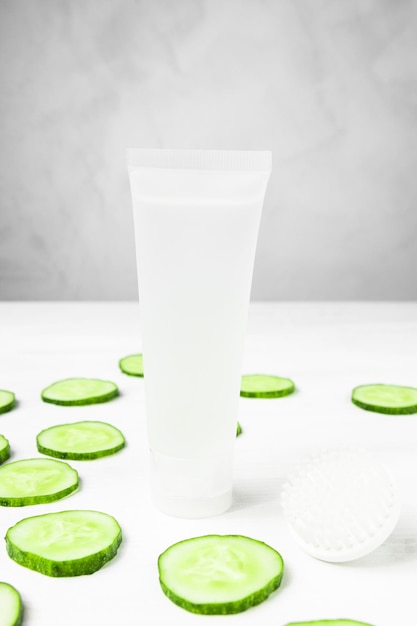 Cleansing moisturizing facial lotion based on cucumber cosmetic product for skin care