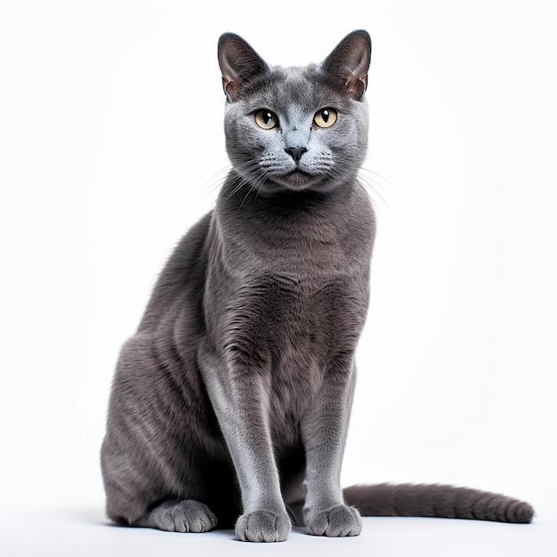 Clear background russian blue cat full body view