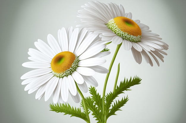 On a clear background two chamomile blooms Illustration of a realistic daisy flower