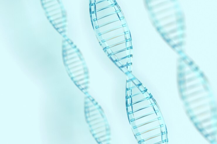 밝은 배경의 맑고 푸른 DNA 구조
