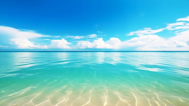 A clear blue ocean with a clear sky and a white cloud