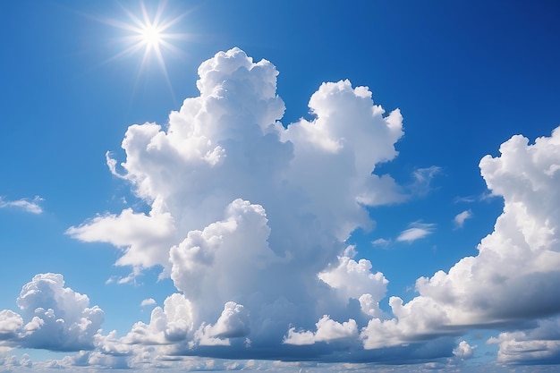 Clear blue sky with white fluffy clouds Nature background