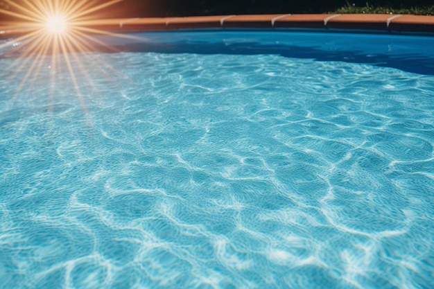 Foto piscina blu trasparente sotto la luce solare