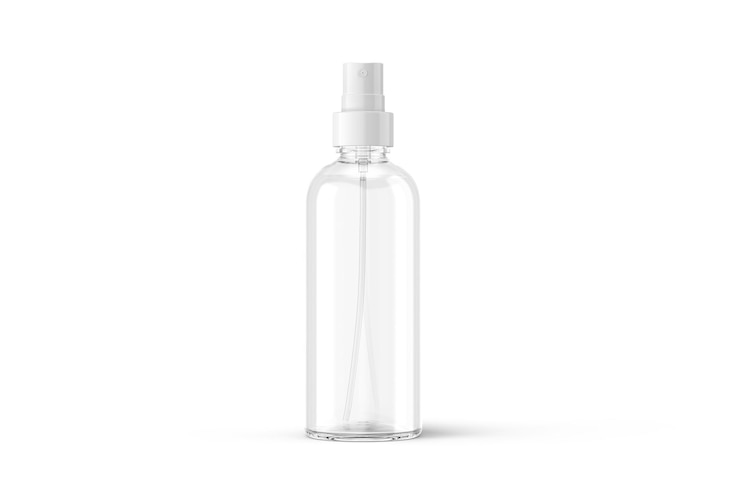 Photo a clear bottle of clear liquid with a white background.