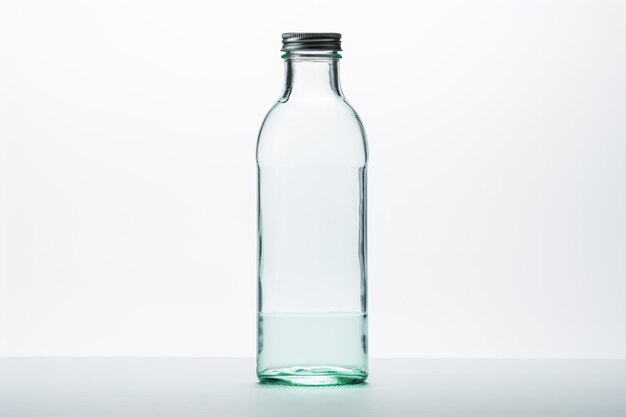 a clear bottle with a black lid on a table