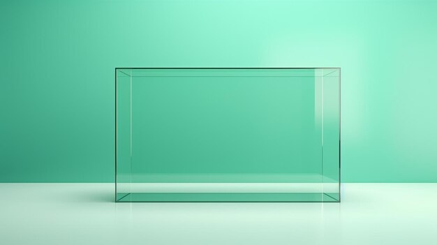 a clear box with a green background and a white floor.