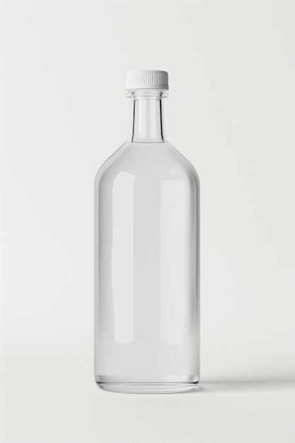 a clear glass bottle with a white cap