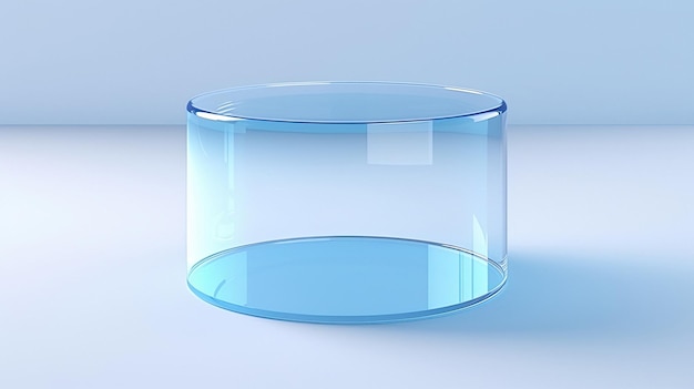 Photo a clear glass container with a blue base that says 