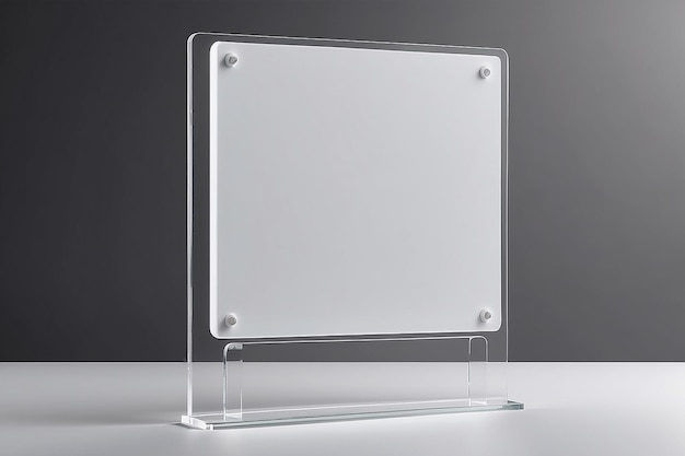 a clear glass display case with a silver frame that says  no