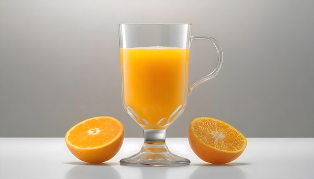 Clear glass footed drinking glass with orange juice