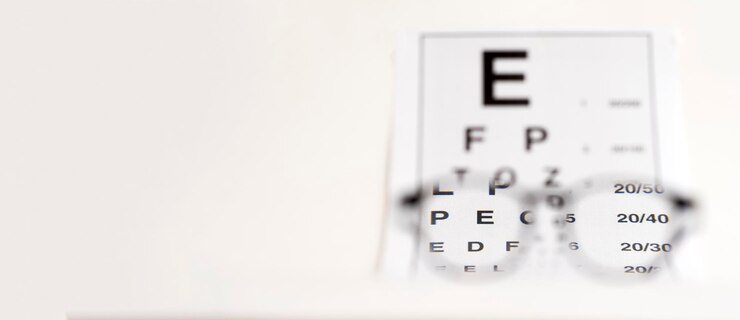 Photo clear letters for checking vision through glasses image with selective focus