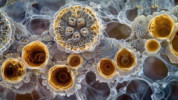 명확한 매크로 이미지는 눈에 보이는 현미경 포자를 표시합니다.