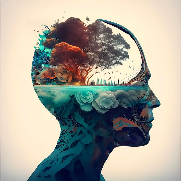 Clear mind concept of mental health illustration in double exposure