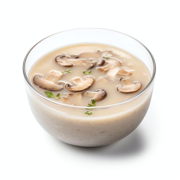 a clear mushroom soup studio light isolated on white background