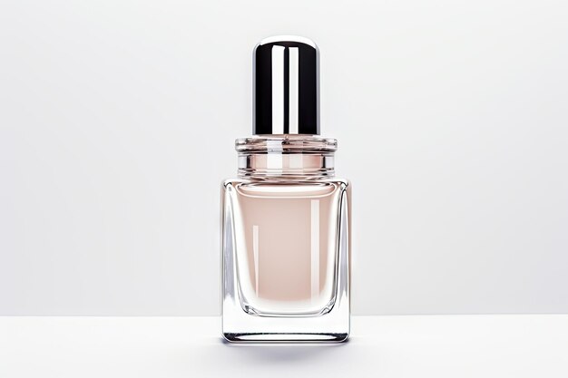 Clear nail polish in a bottle with brush