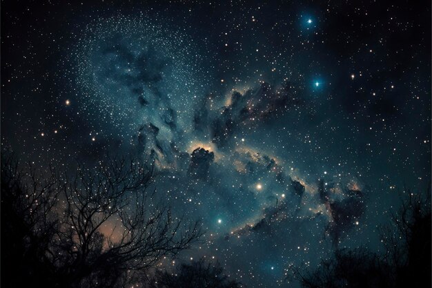 Clear night sky with patterns of stars and galaxies