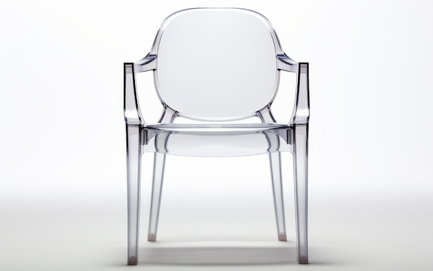 Photo clear plastic chair on white floor